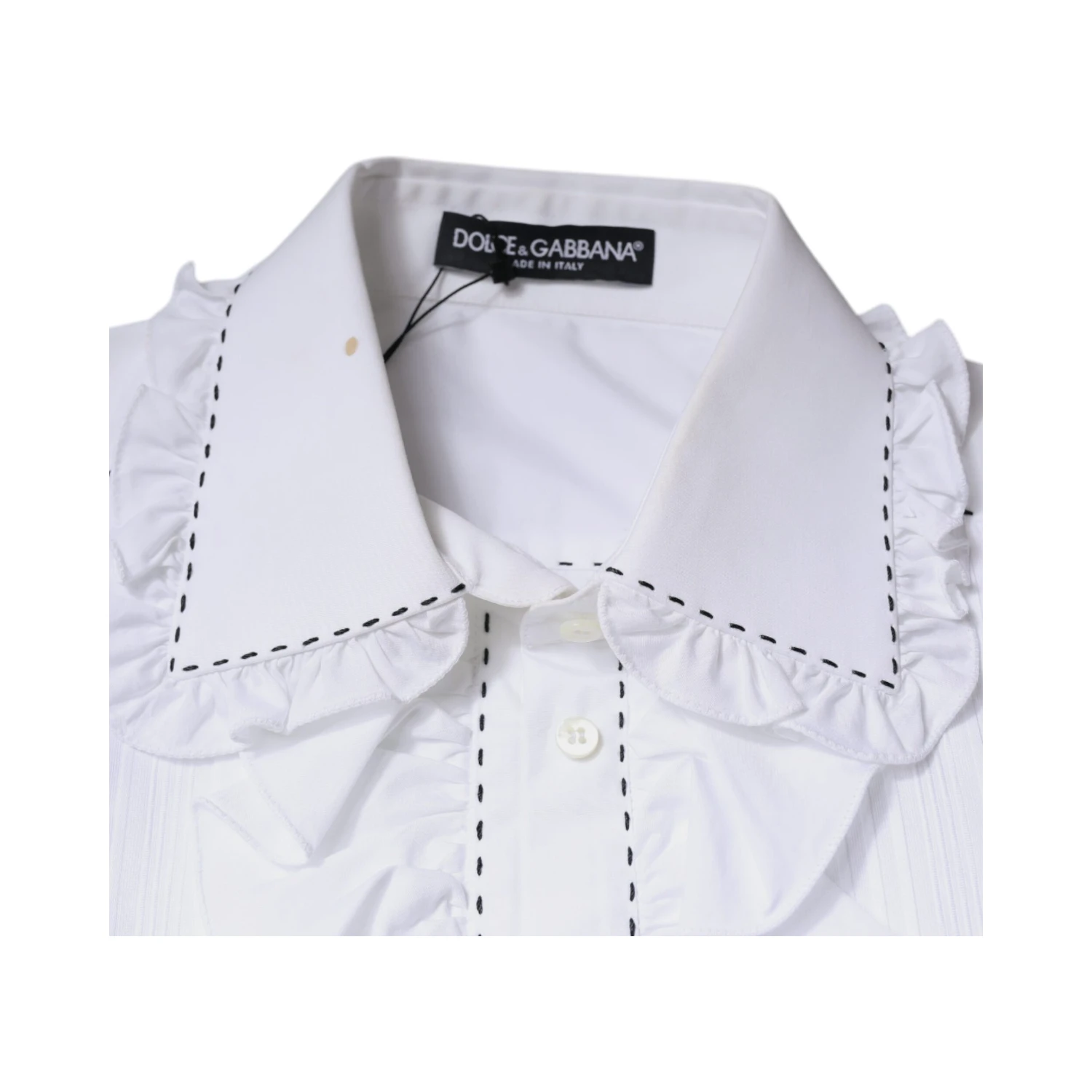 White Cotton Long Sleeves Ruffle Collar Top
