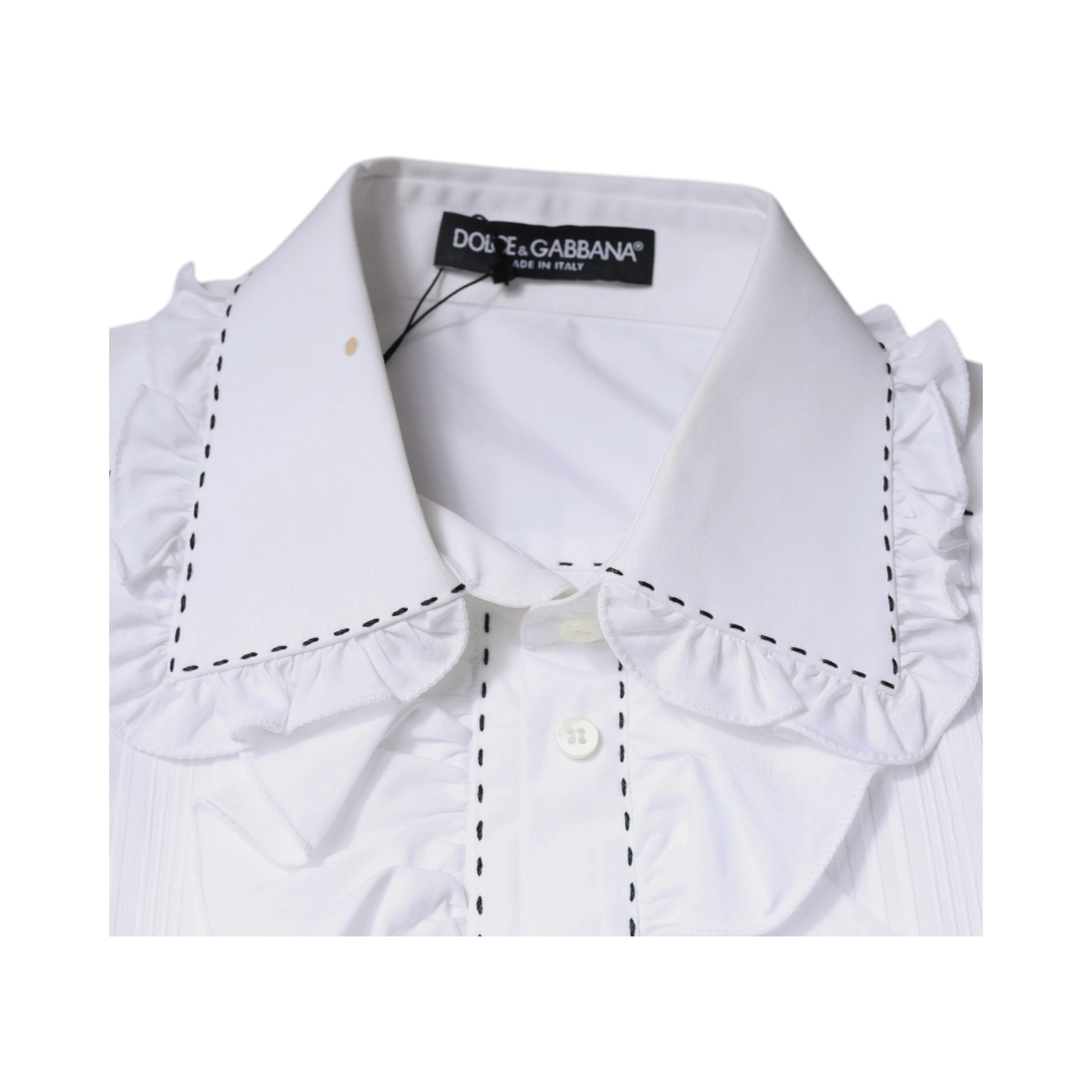 White Cotton Long Sleeves Ruffle Collar Top