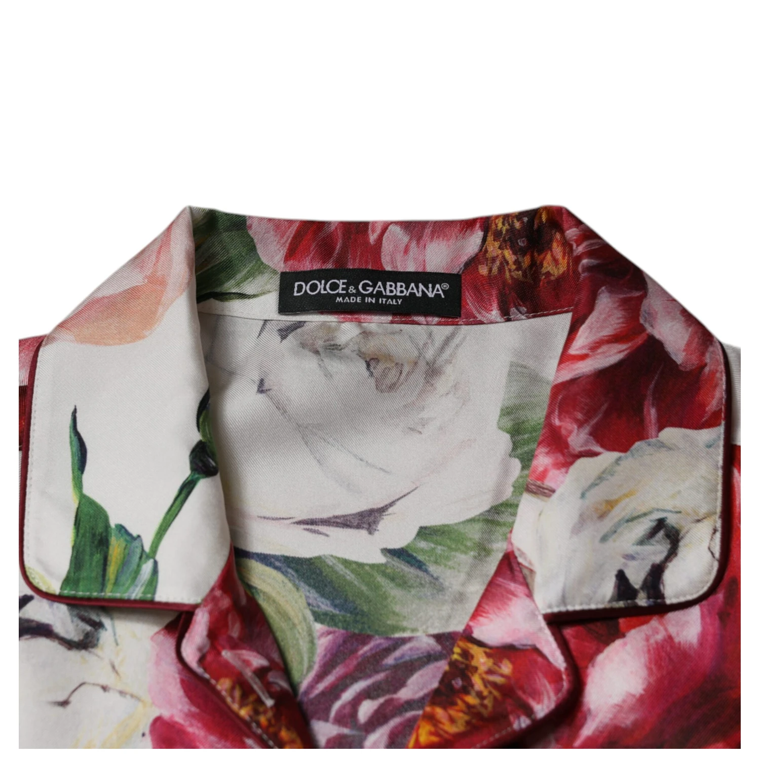 White Peony Silk Long Sleeves Collared Blouse Top