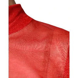 Red Mesh Turtleneck Long Sleeve Blouse Top