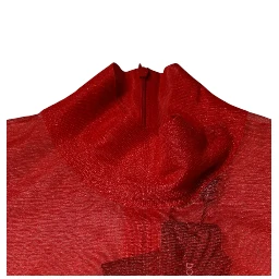Red Mesh Turtleneck Long Sleeve Blouse Top