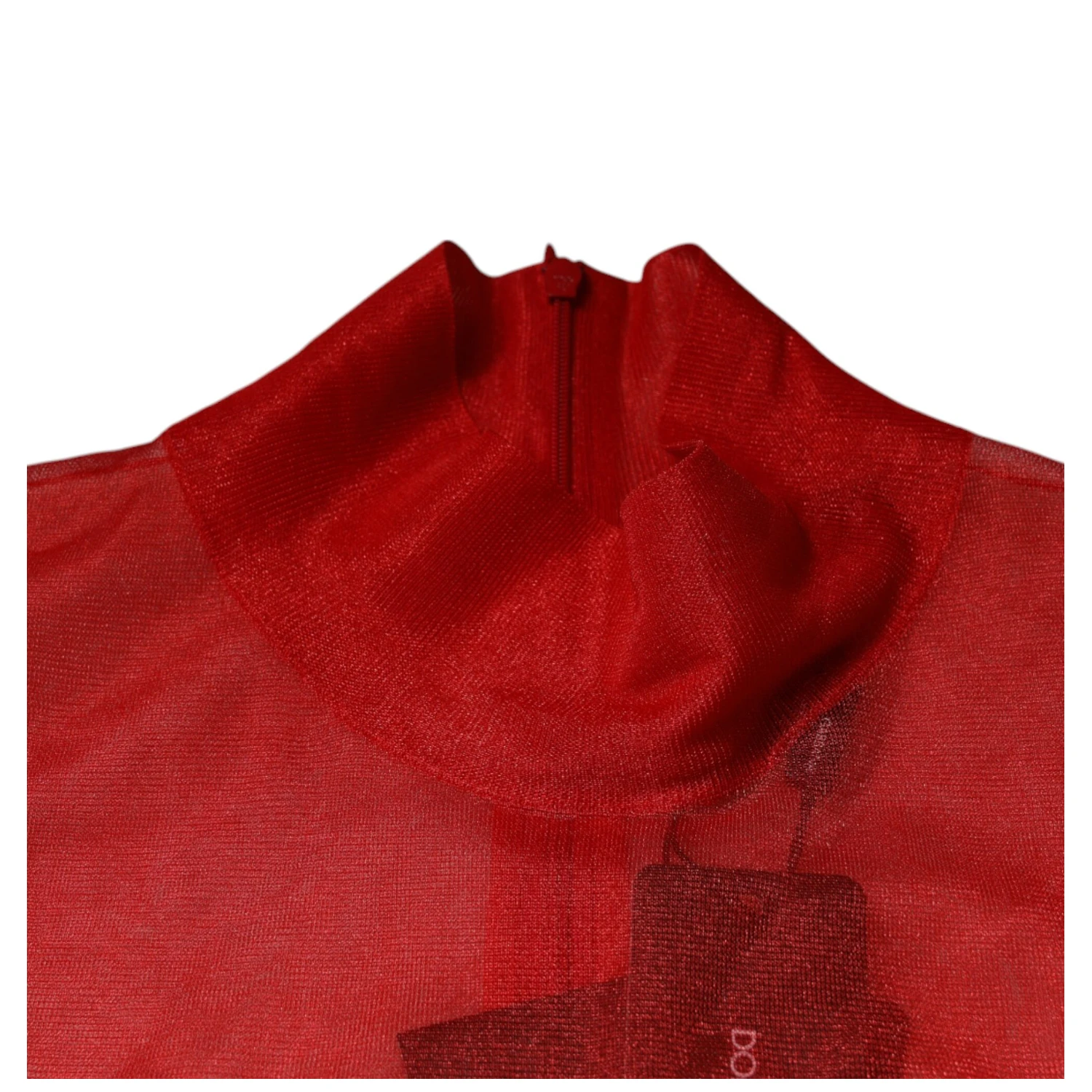 Red Mesh Turtleneck Long Sleeve Blouse Top