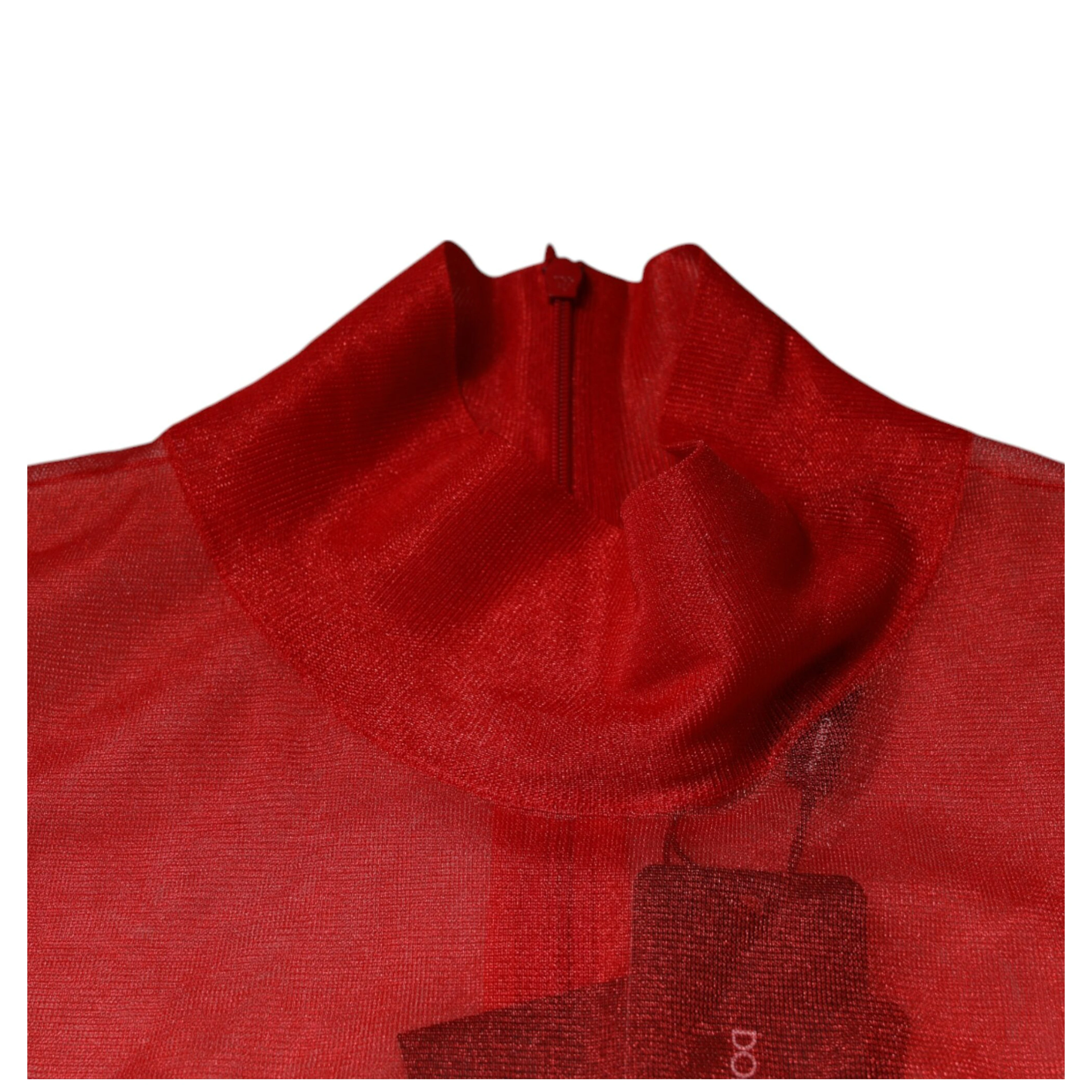 Red Mesh Turtleneck Long Sleeve Blouse Top