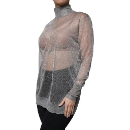 Grey Mesh Turtleneck Long Sleeve Blouse Top