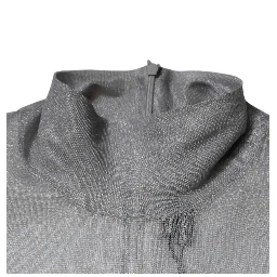 Grey Mesh Turtleneck Long Sleeve Blouse Top