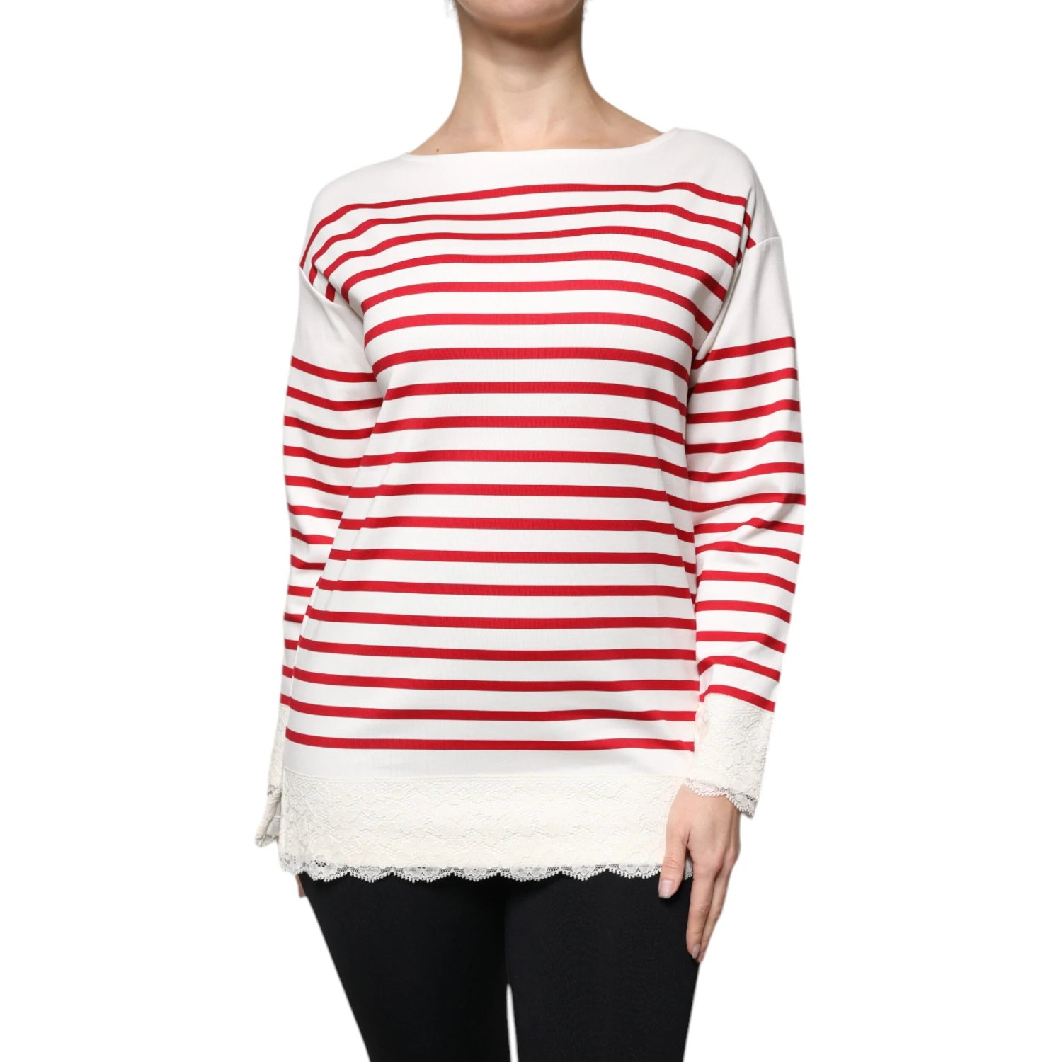 White Red Stripes Cotton Long Sleeves Top