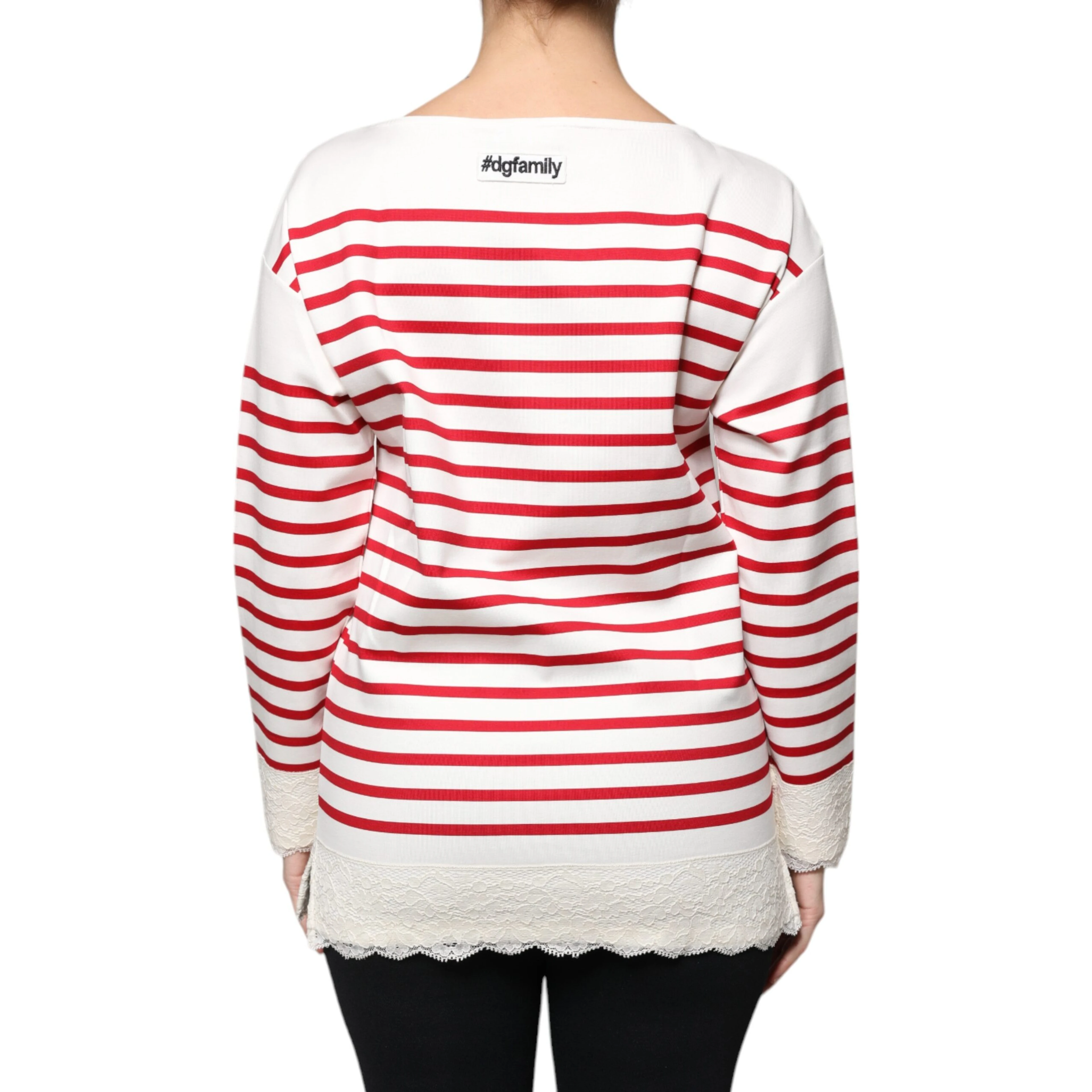 White Red Stripes Cotton Long Sleeves Top