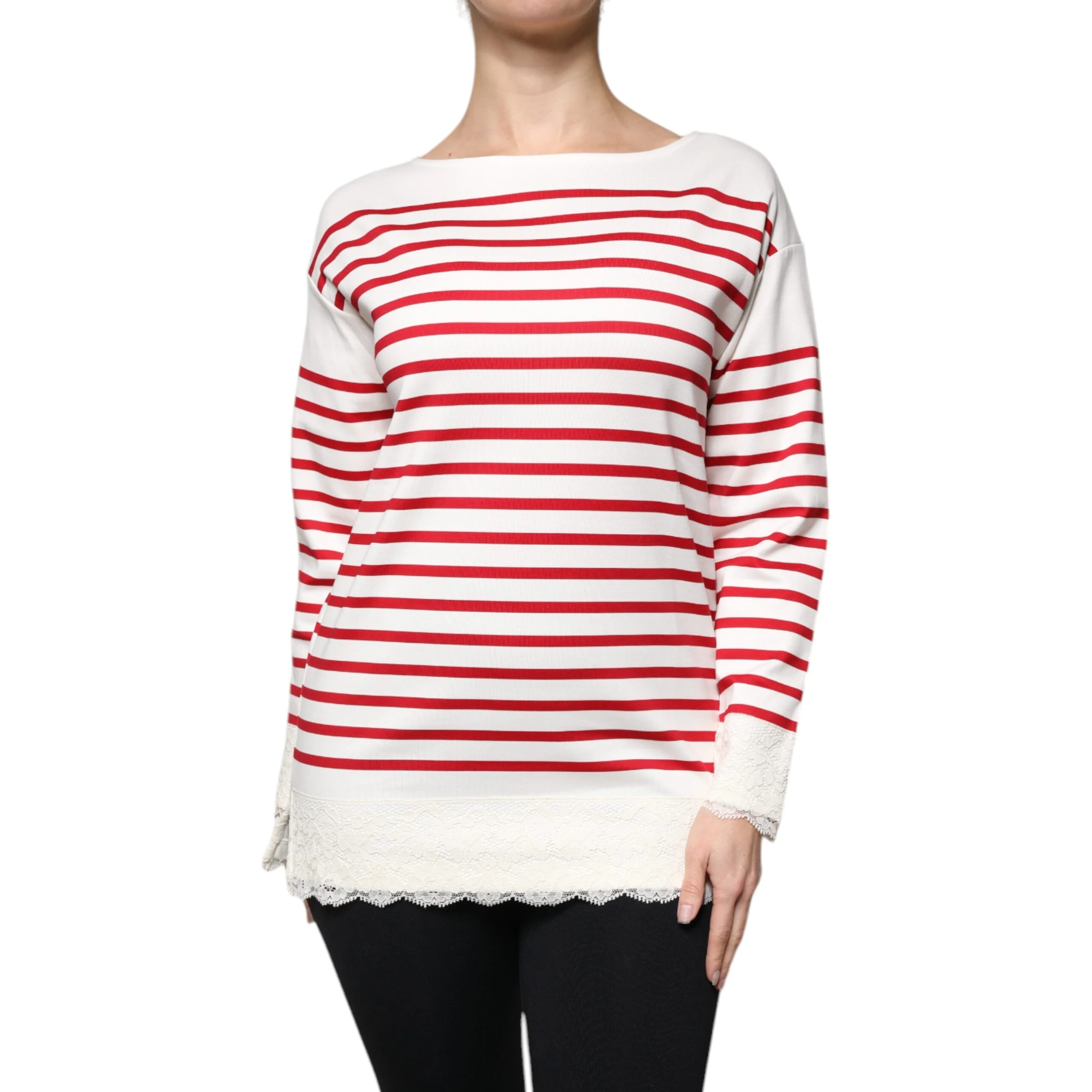 White Red Stripes Cotton Long Sleeves Top