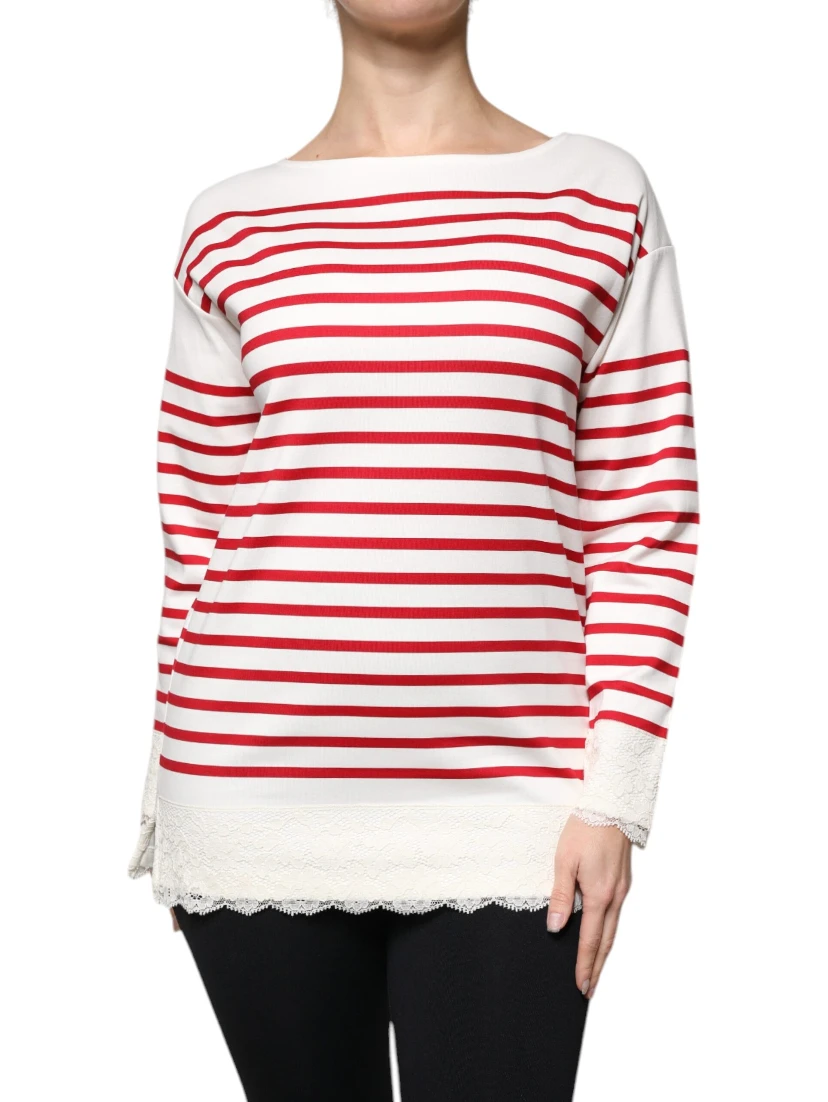 White Red Stripes Cotton Long Sleeves Top
