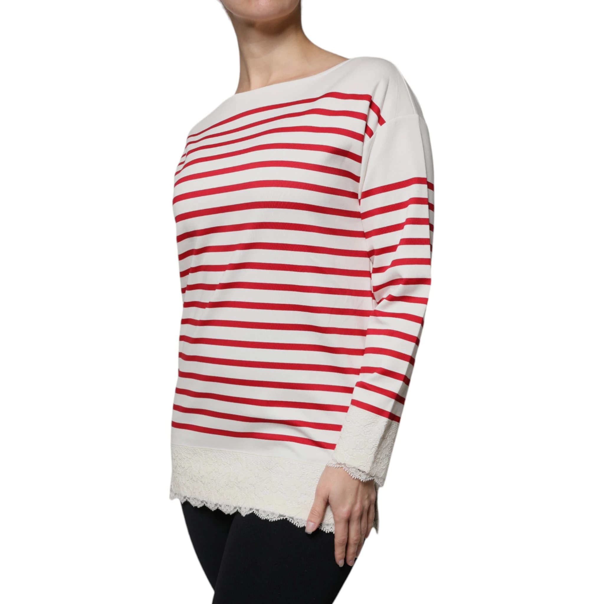 White Red Stripes Cotton Long Sleeves Top