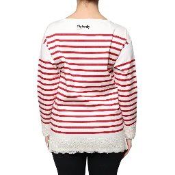 White Red Stripes Cotton Long Sleeves Top