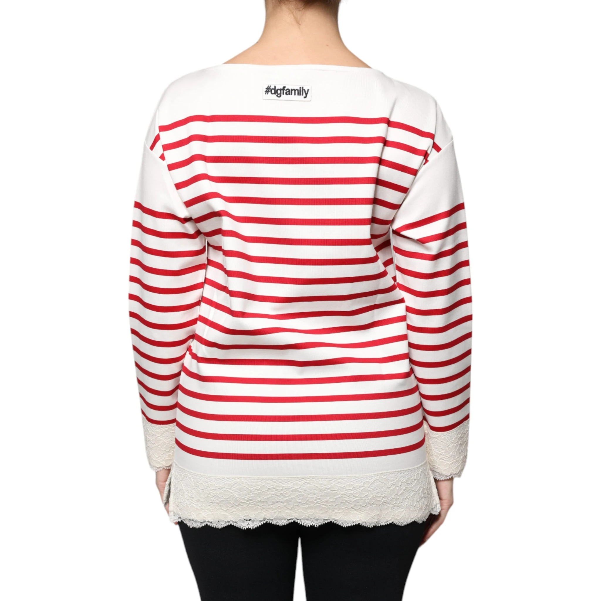 White Red Stripes Cotton Long Sleeves Top