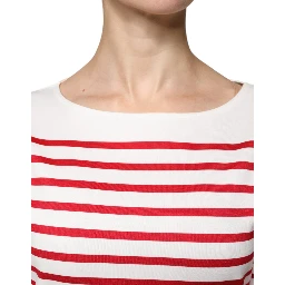 White Red Stripes Cotton Long Sleeves Top