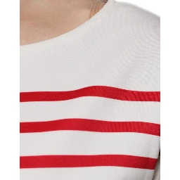 White Red Stripes Cotton Long Sleeves Top
