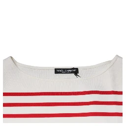 White Red Stripes Cotton Long Sleeves Top