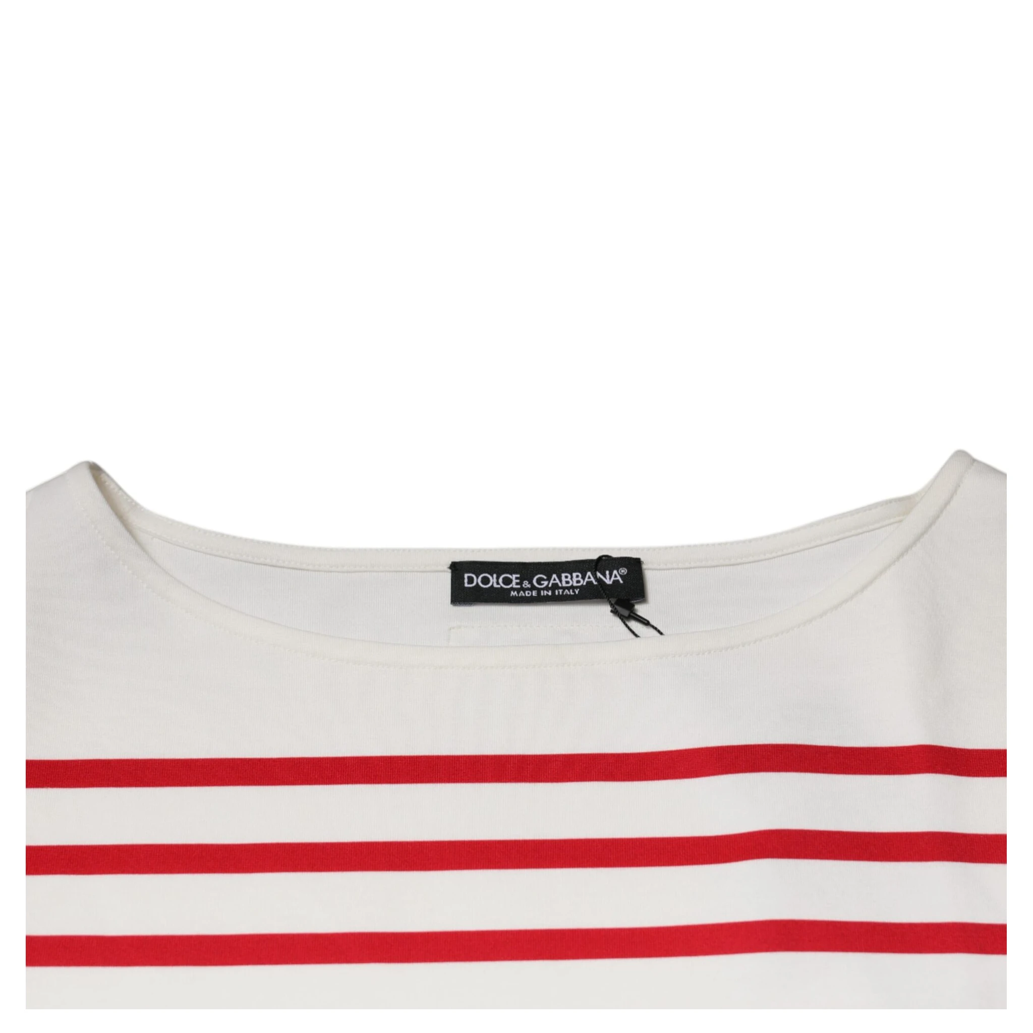 White Red Stripes Cotton Long Sleeves Top