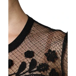 Black Floral Lace Short Sleeves Blouse Top