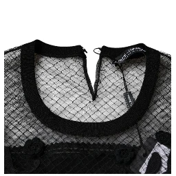 Black Floral Lace Short Sleeves Blouse Top