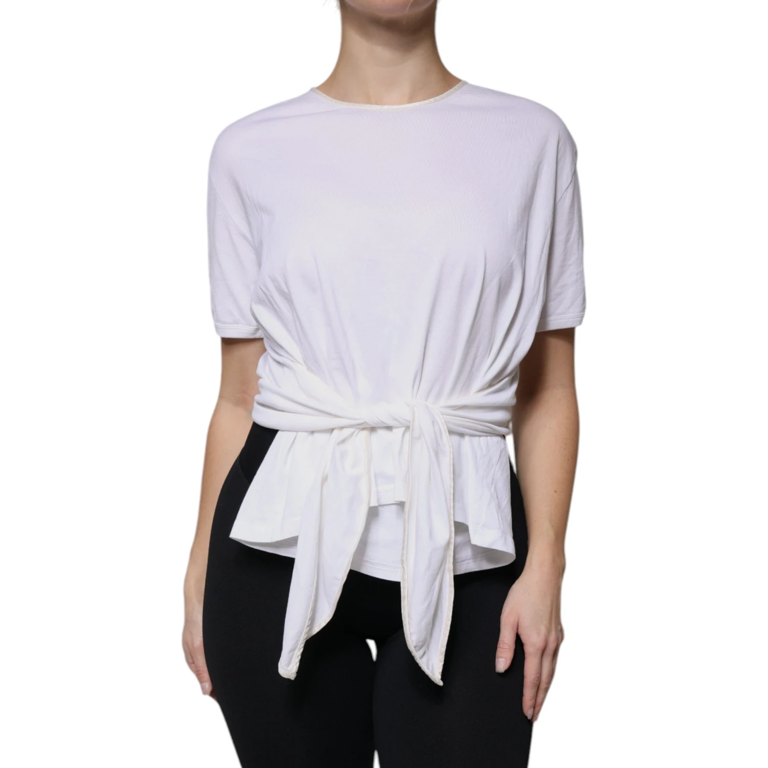White Cotton Silk Round Neck Wrap Blouse Top