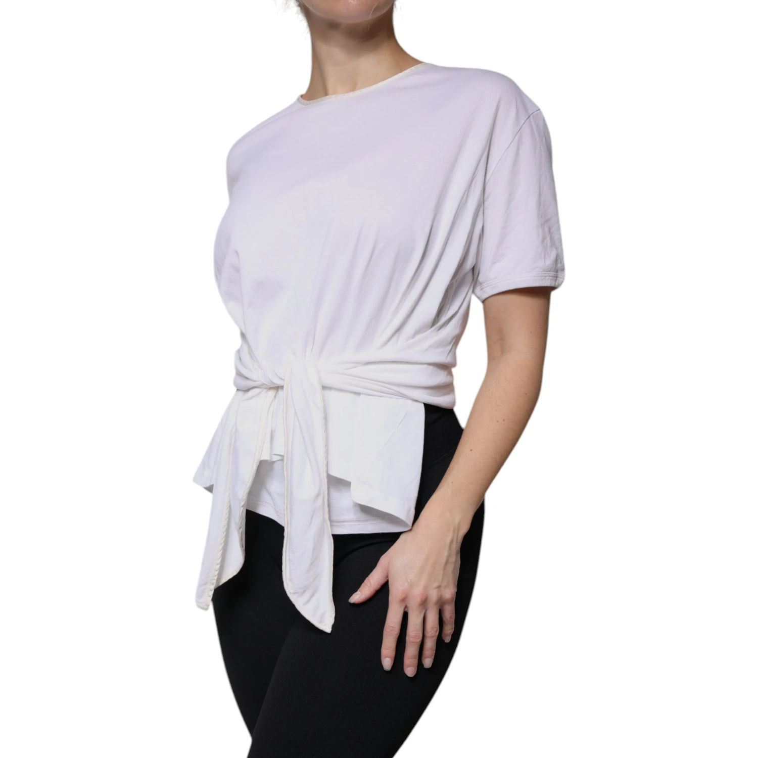 White Cotton Silk Round Neck Wrap Blouse Top