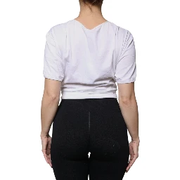 White Cotton Silk Round Neck Wrap Blouse Top