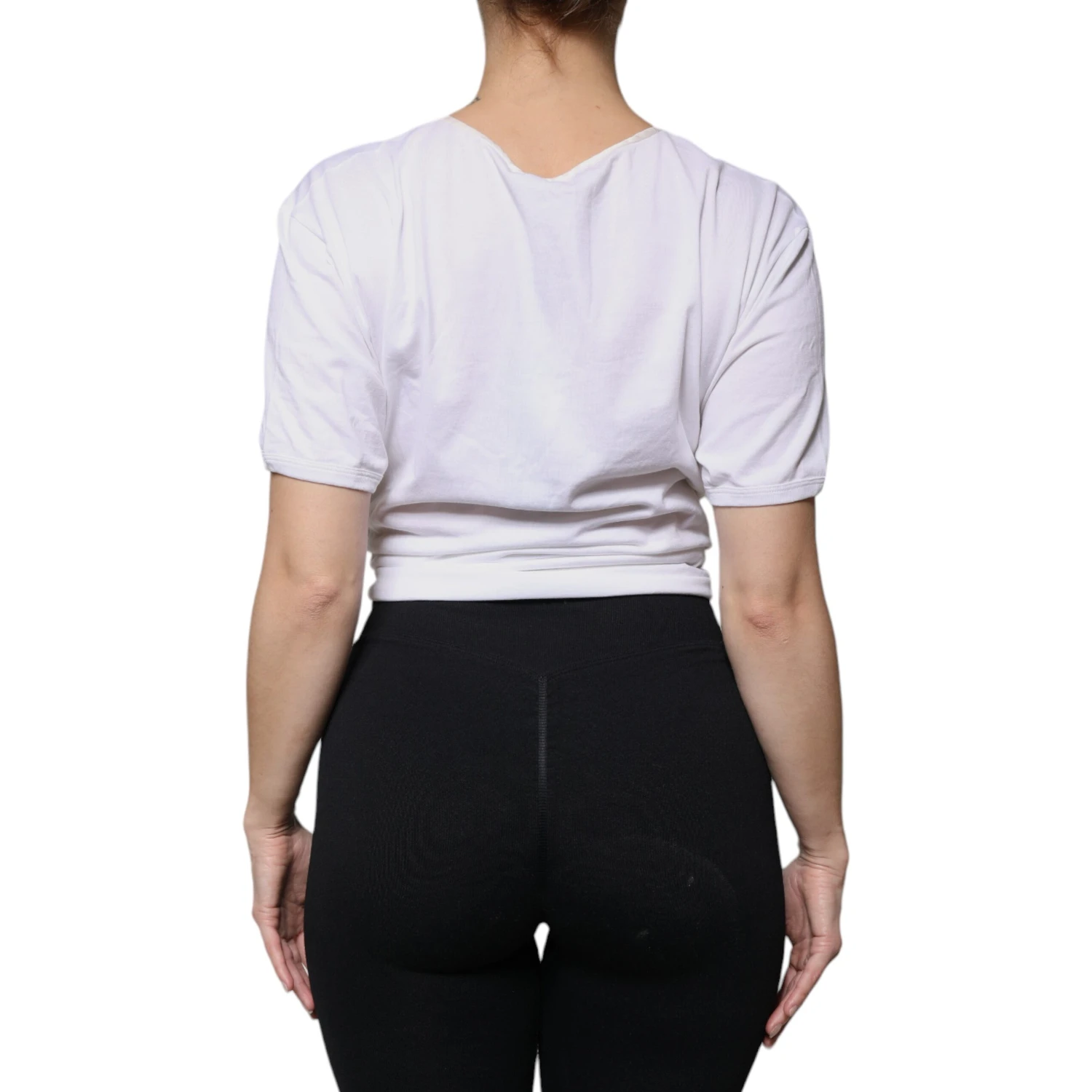 White Cotton Silk Round Neck Wrap Blouse Top