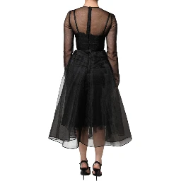 Black Tulle A-line Midi Cocktail Gown Dress