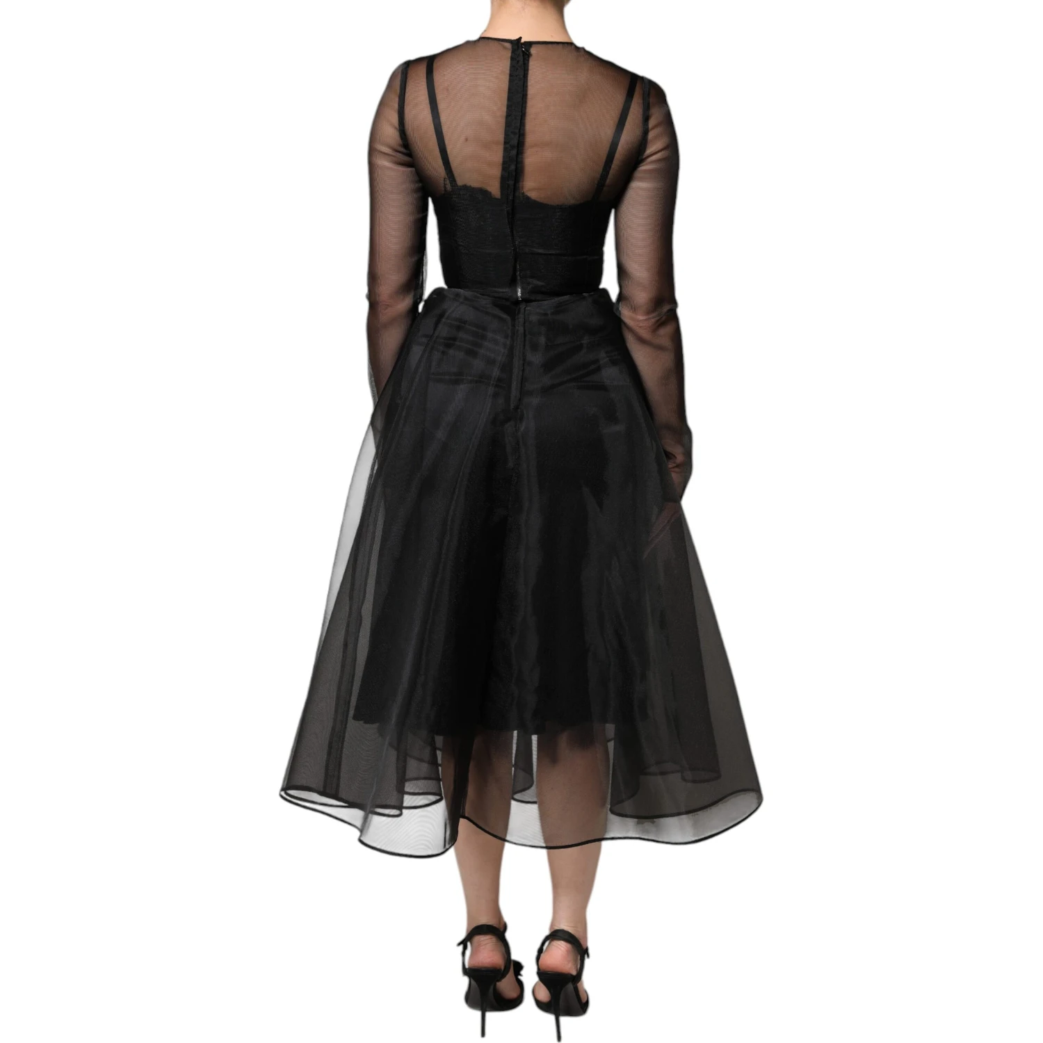 Black Tulle A-line Midi Cocktail Gown Dress