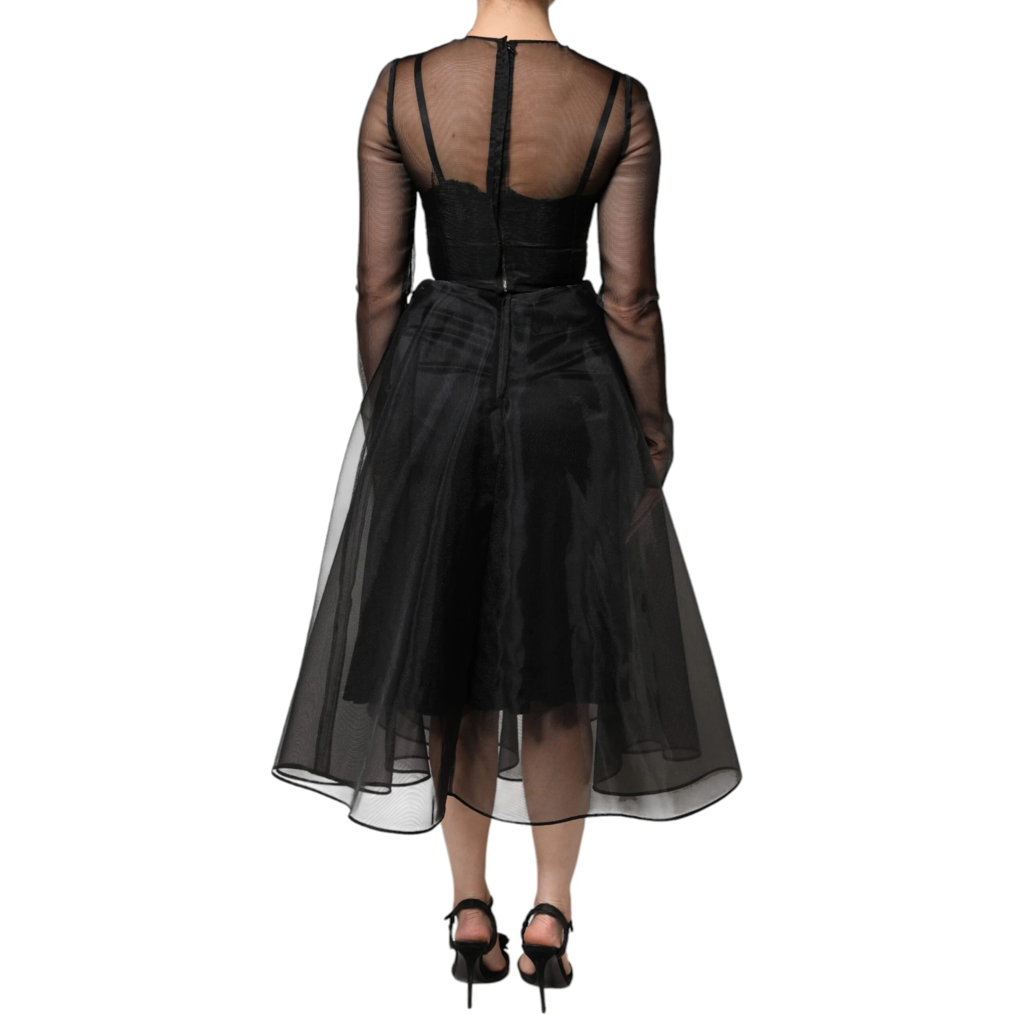 Black Tulle A-line Midi Cocktail Gown Dress