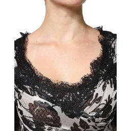 Black Silk Floral Lace Ricamo Ball Maxi Dress