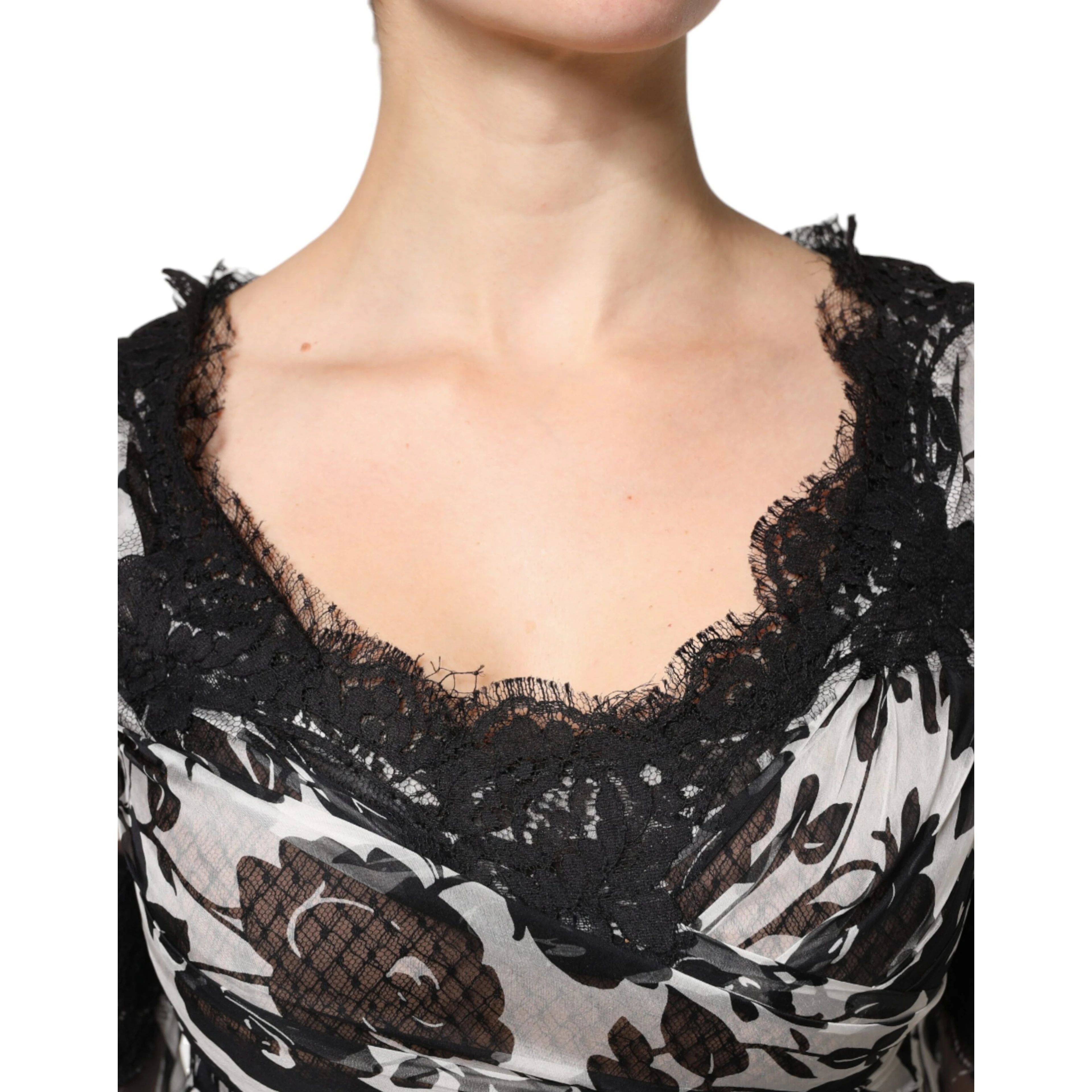 Black Silk Floral Lace Ricamo Ball Maxi Dress
