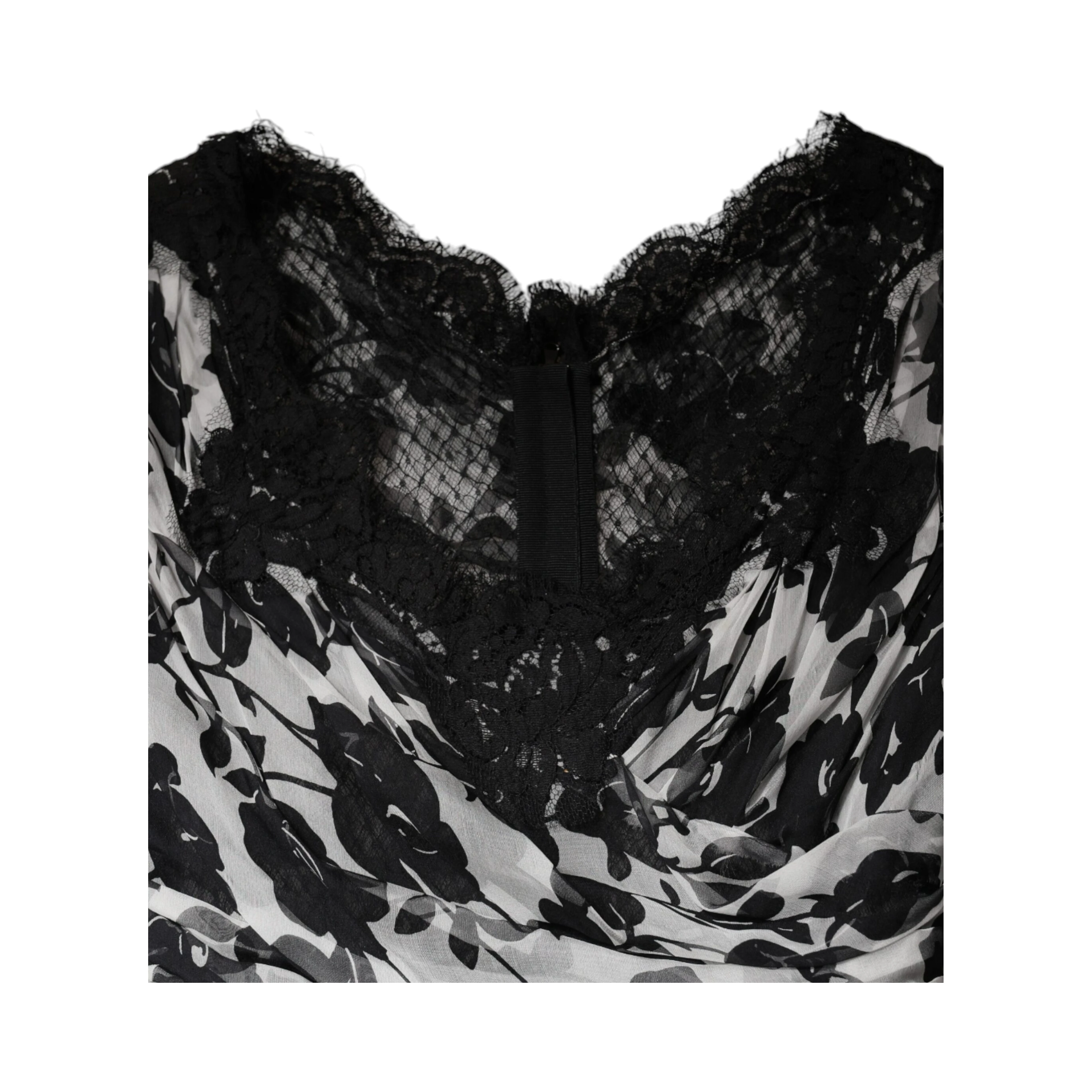 Black Silk Floral Lace Ricamo Ball Maxi Dress