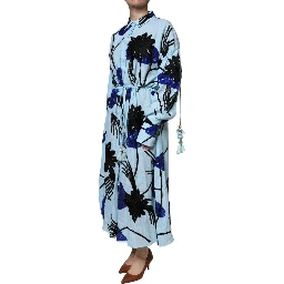 Light Blue Floral Embellished Shirt Maxi Dress