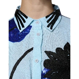 Light Blue Floral Embellished Shirt Maxi Dress