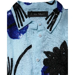 Light Blue Floral Embellished Shirt Maxi Dress