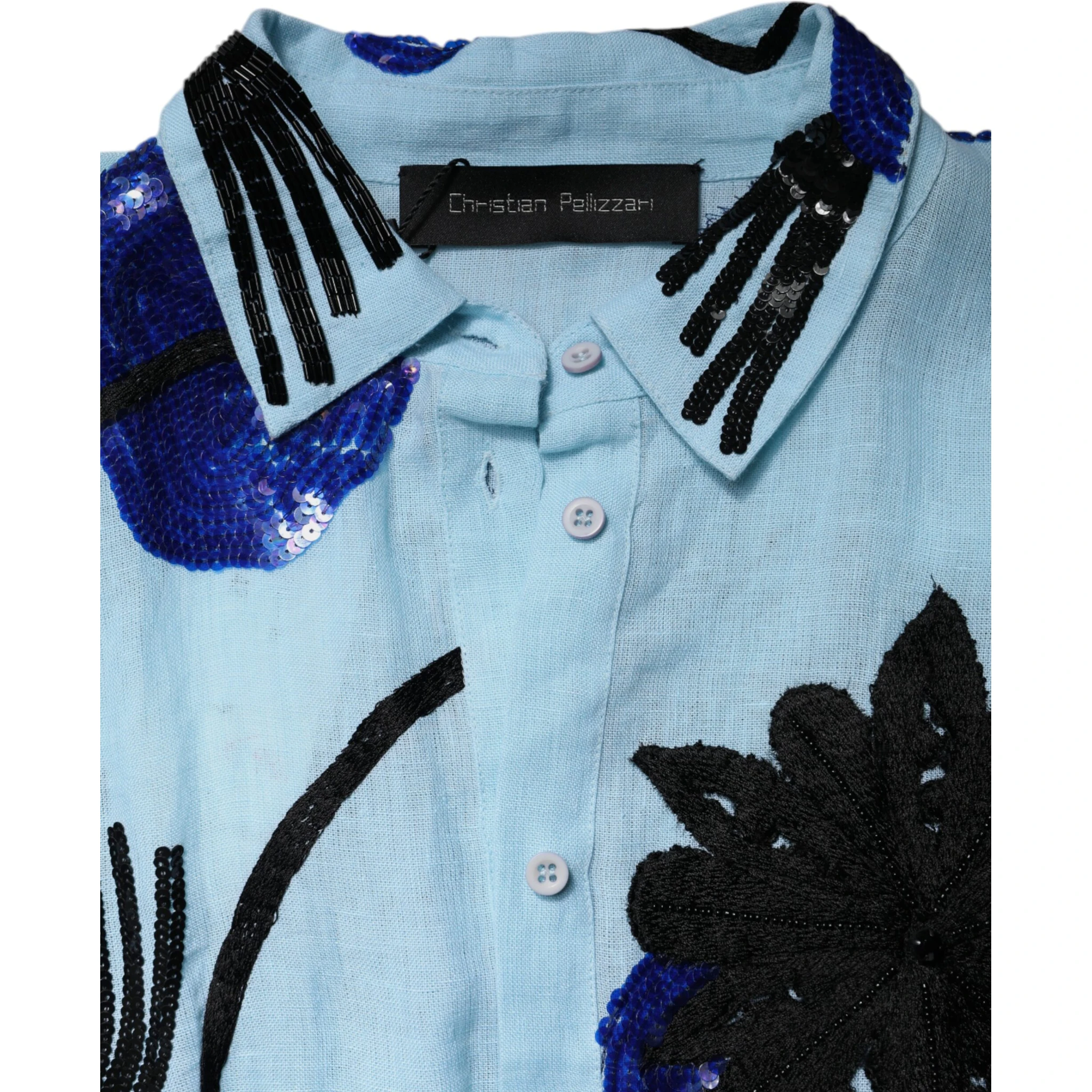 Light Blue Floral Embellished Shirt Maxi Dress