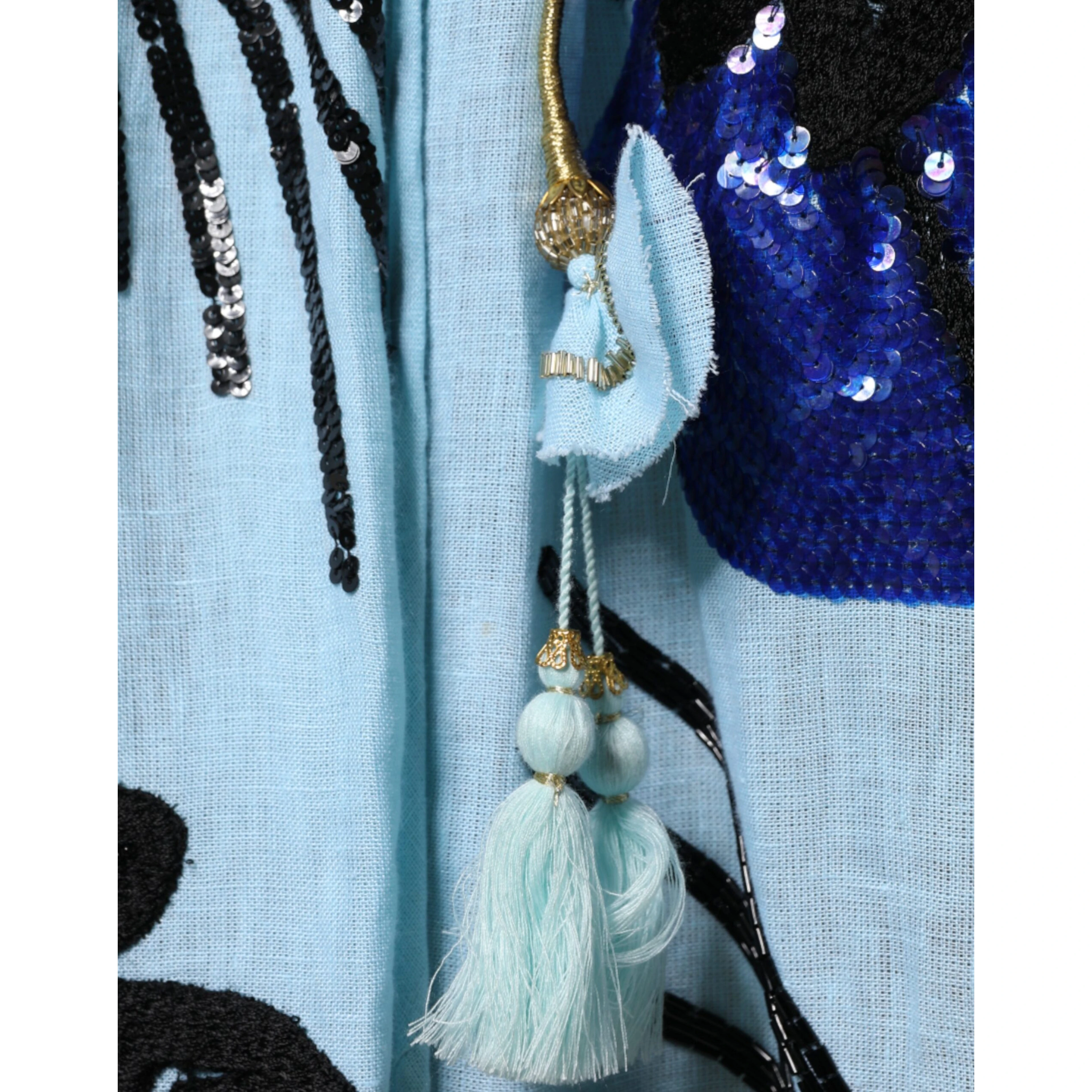 Light Blue Floral Embellished Shirt Maxi Dress