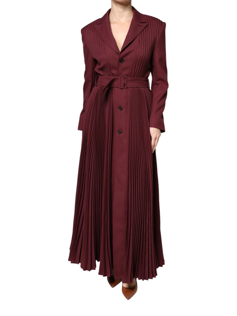 Maroon Belted Button Down Dress