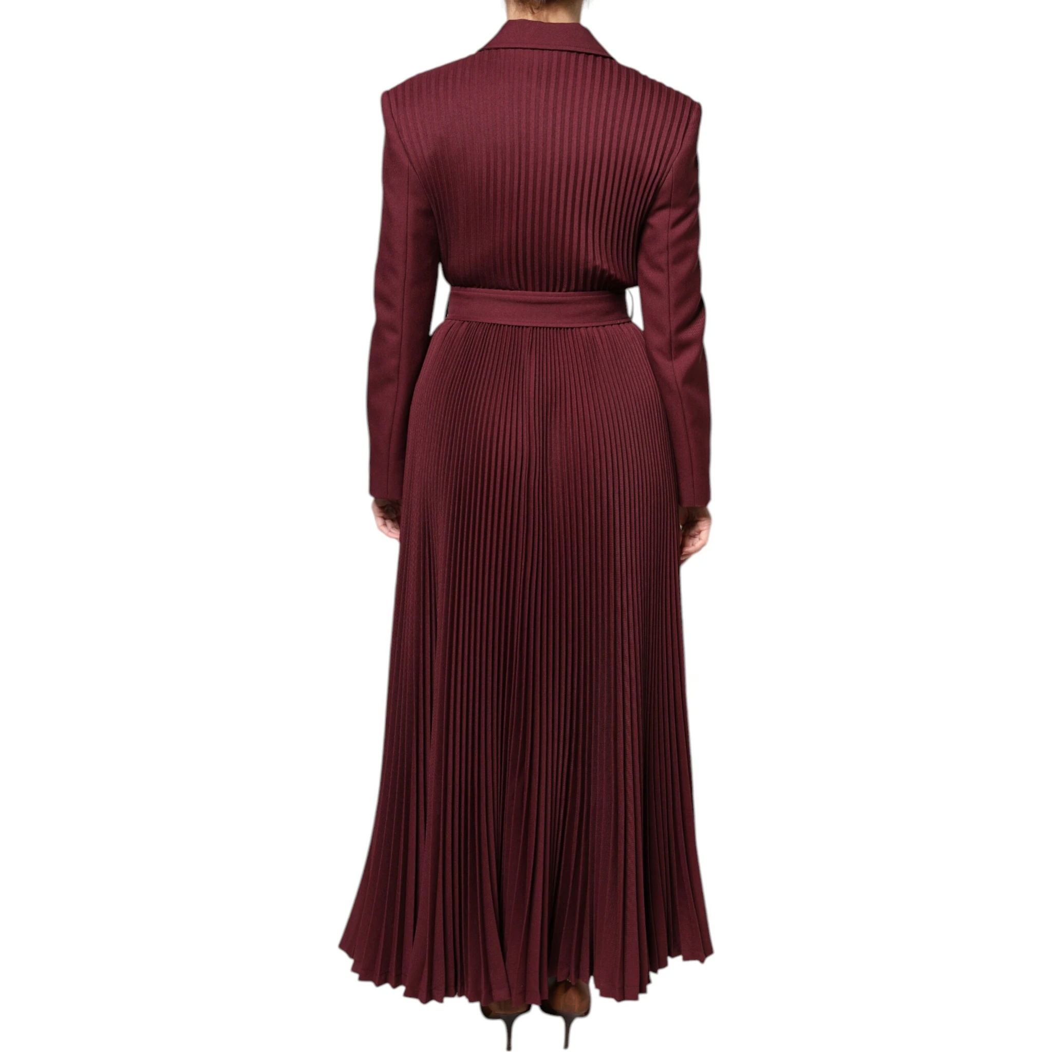 Maroon Belted Button Down Dress