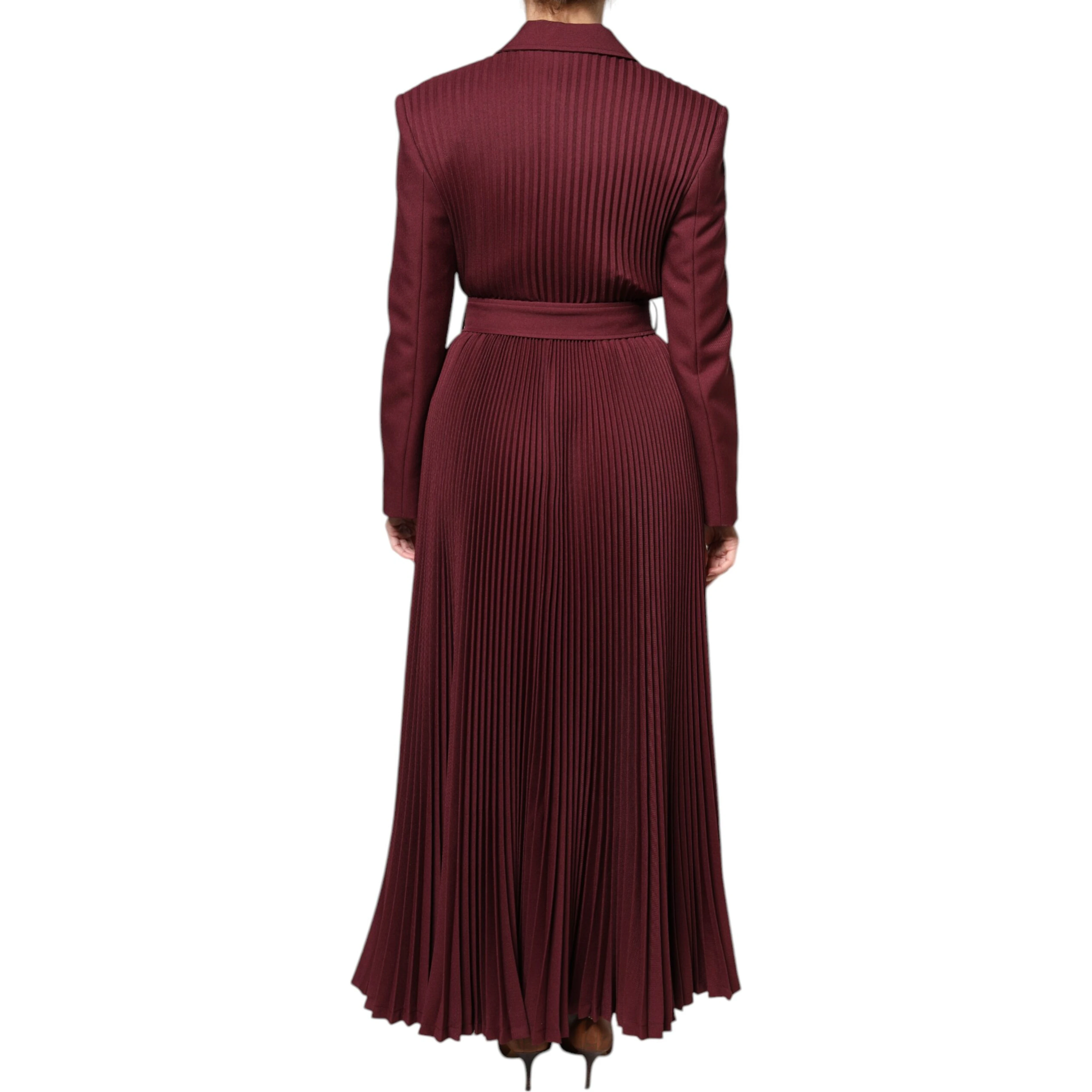 Maroon Belted Button Down Dress