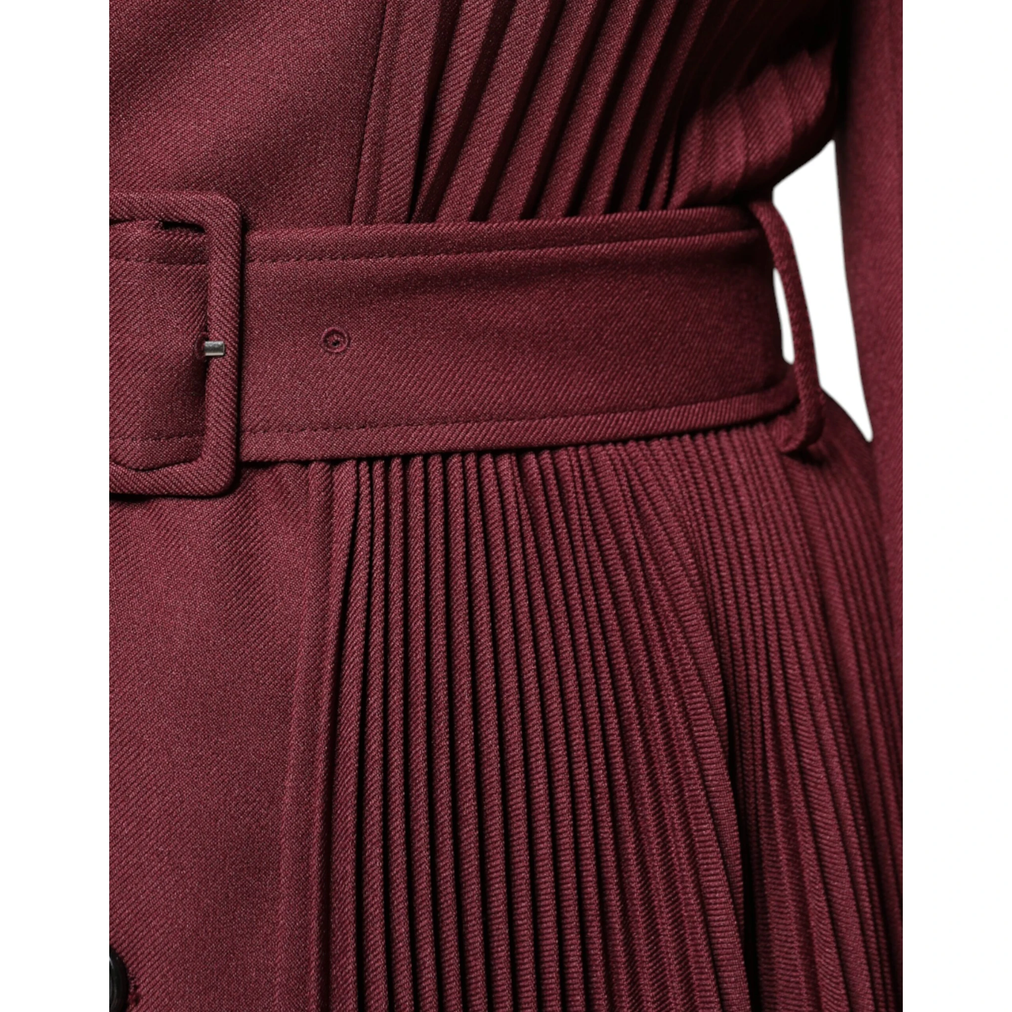 Maroon Belted Button Down Dress