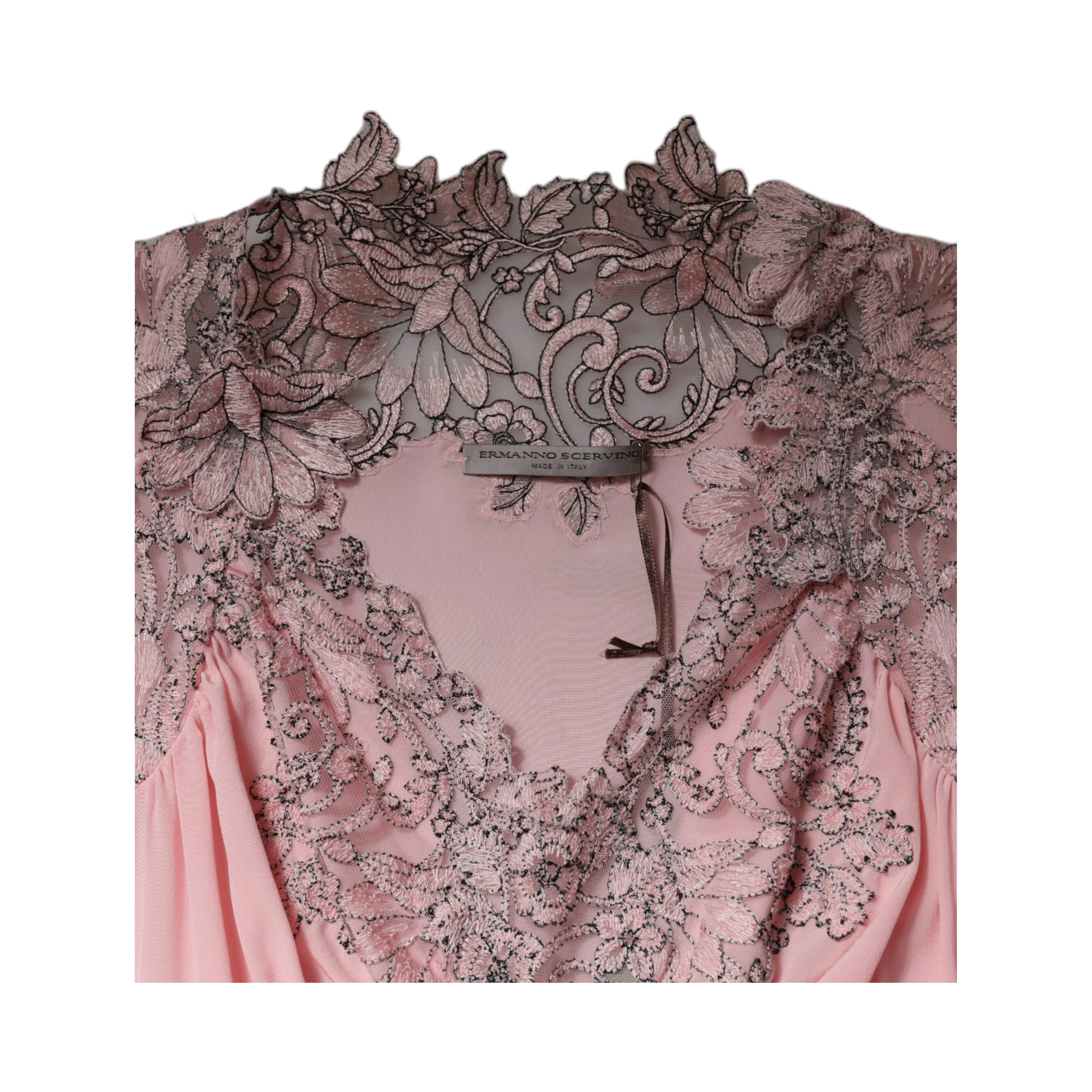 Pink Floral Lace Short Sleeves V-neck Midi Dress