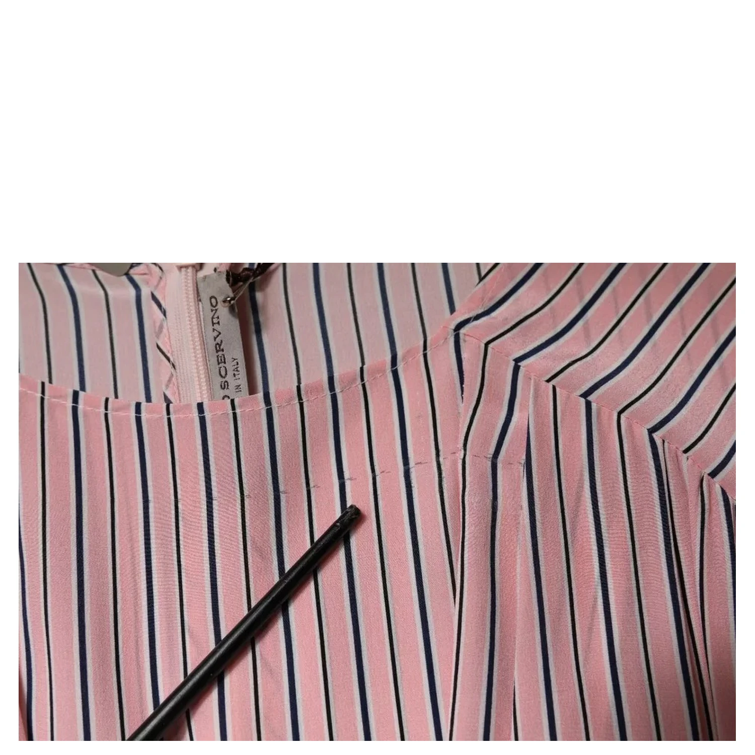 Pink Stripes Silk Long Sleeves Midi Dress