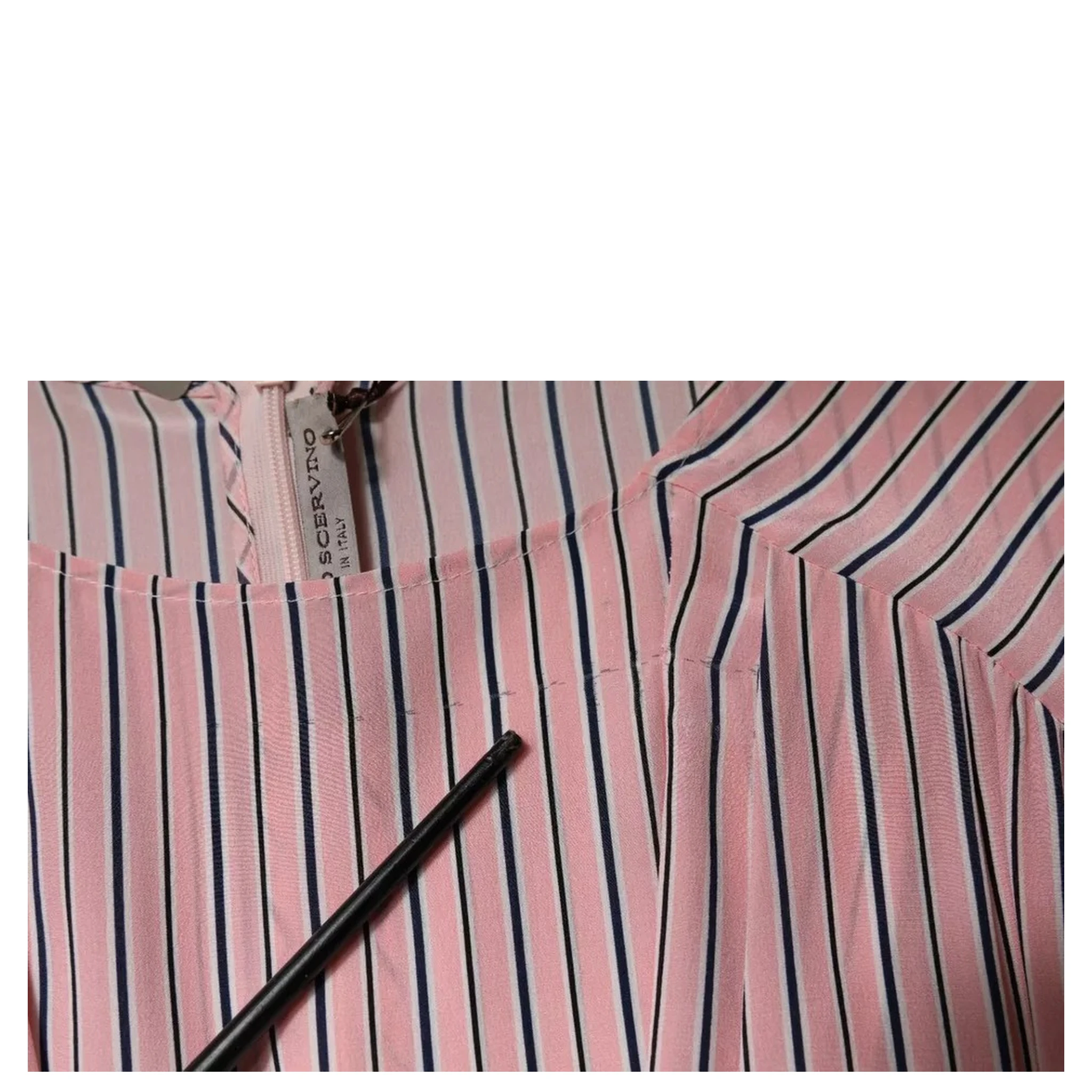 Pink Stripes Silk Long Sleeves Midi Dress