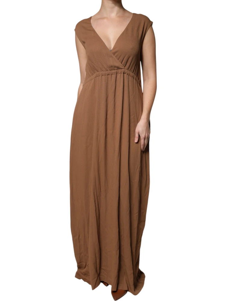 Brown Sleeveless Deep V-neck A-line Long Maxi Dress alternative