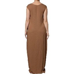 Brown Sleeveless Deep V-neck A-line Long Maxi Dress