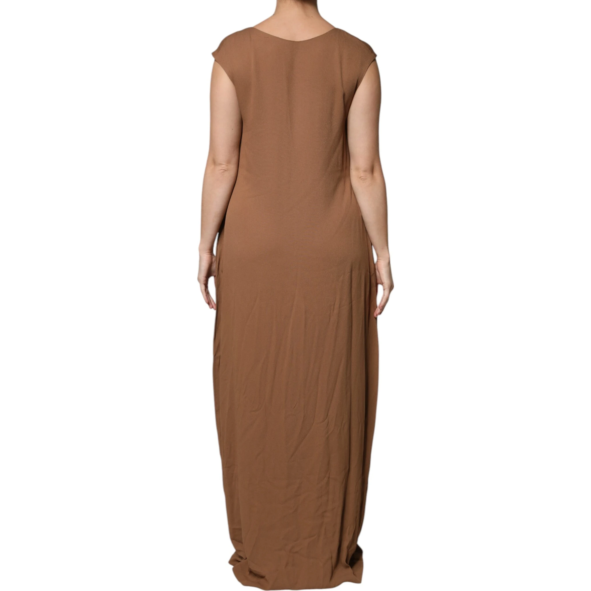 Brown Sleeveless Deep V-neck A-line Long Maxi Dress