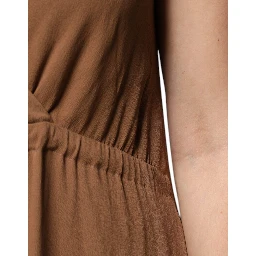 Brown Sleeveless Deep V-neck A-line Long Maxi Dress