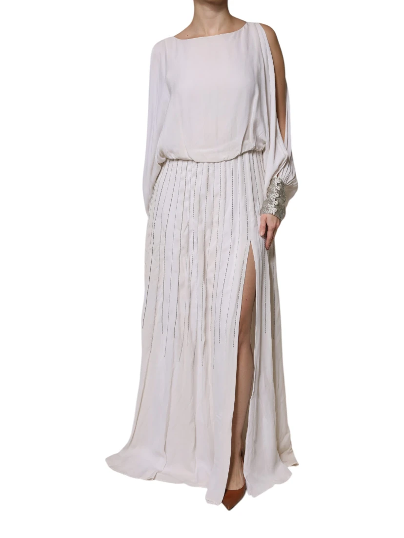 Off White Embellished Long Maxi Dress