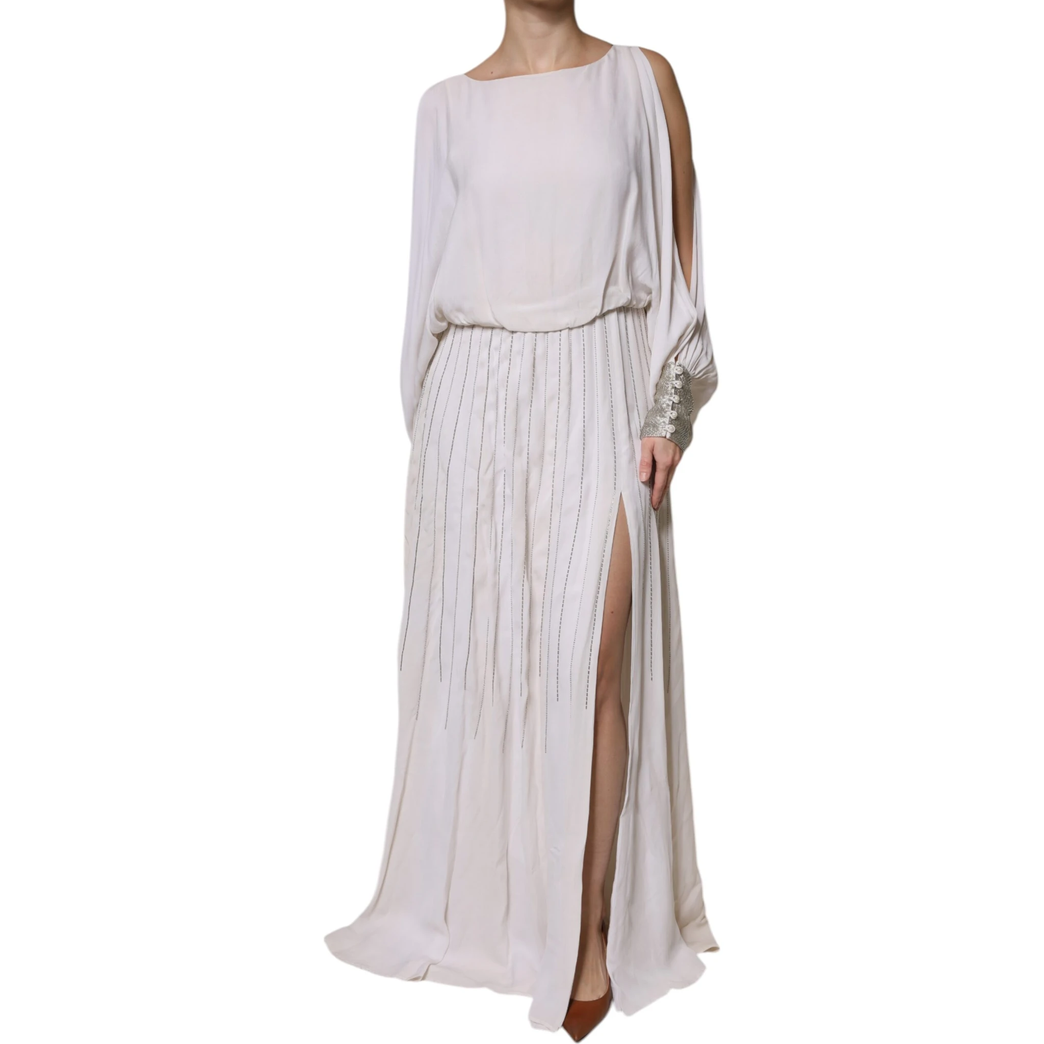 Off White Embellished Long Maxi Dress